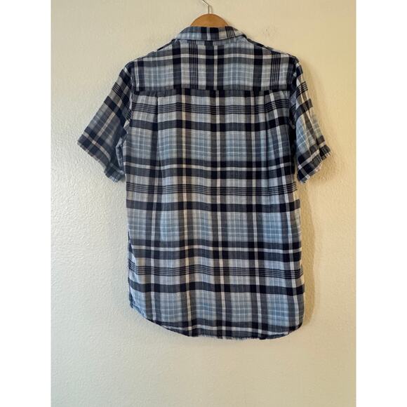 Travis Matthew Men's Plaid Button Up Shirt Size M Blue Short Sleeve Pocket - Picture 3 of 9